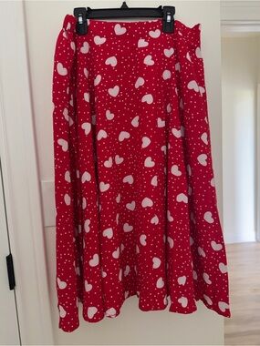 Red Heart Print Circle Skirt - Women's Skater Skirt